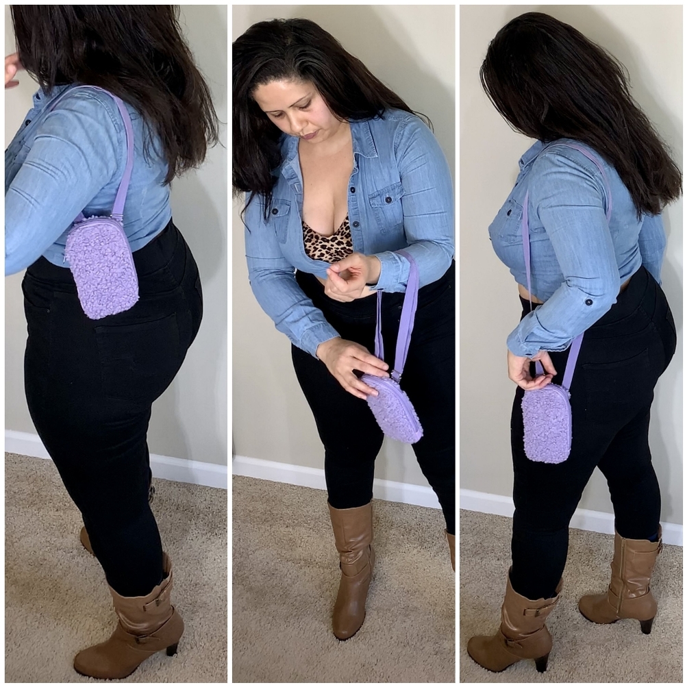 Lavender Vegan Shearling Cell Phone Bag 